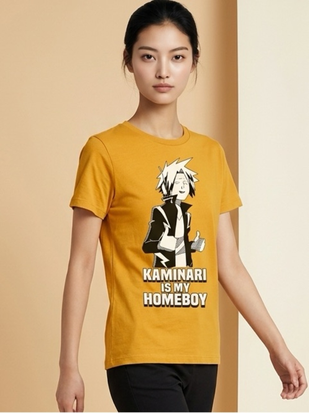 EUC - Kaminari is my Homeboy Yellow Short Sleeve Tee - Size Large